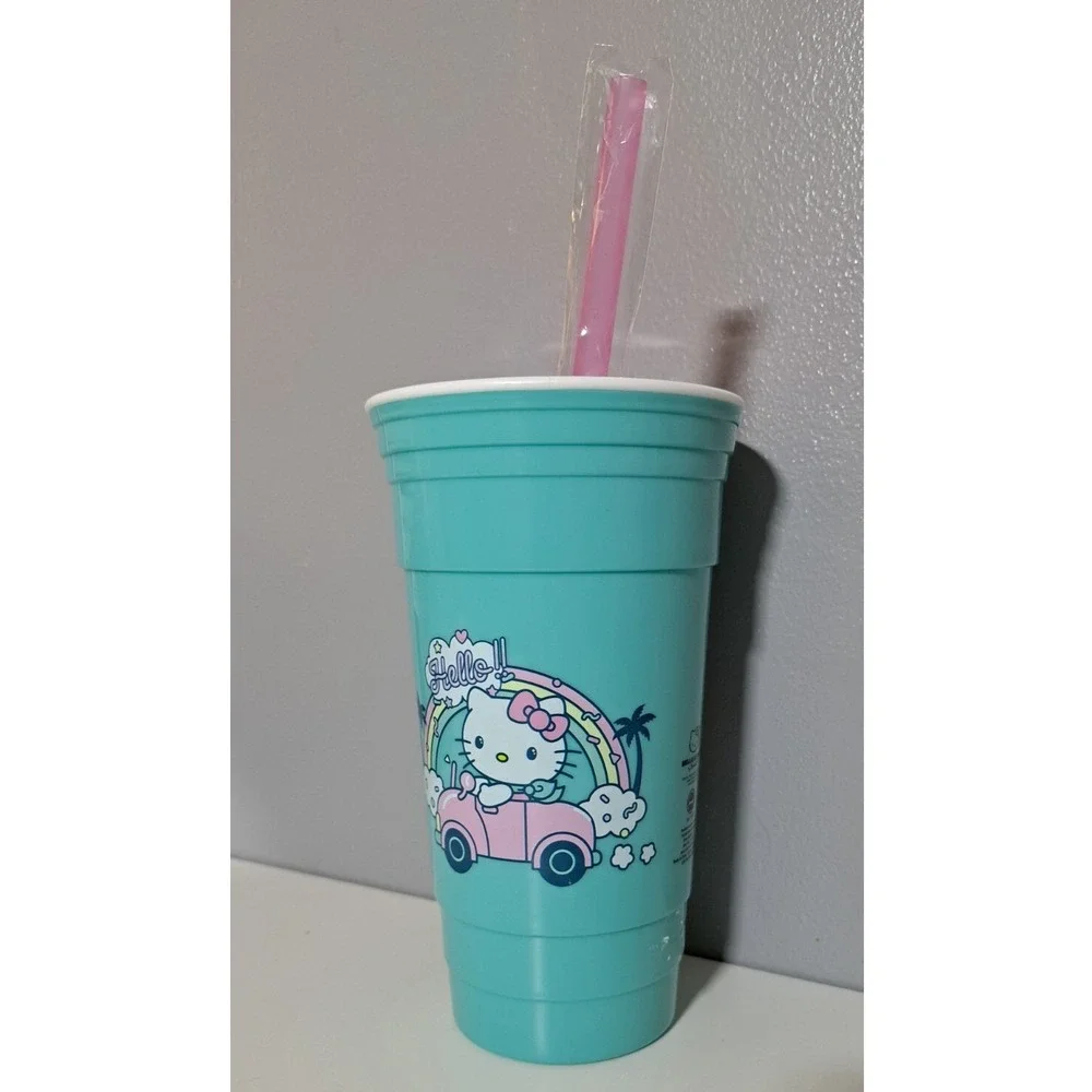 HELLO KITTY 32 Oz Blue Travel Plastic Tumbler Cup Straw Lid Sanrio RARE 2020 NEW
